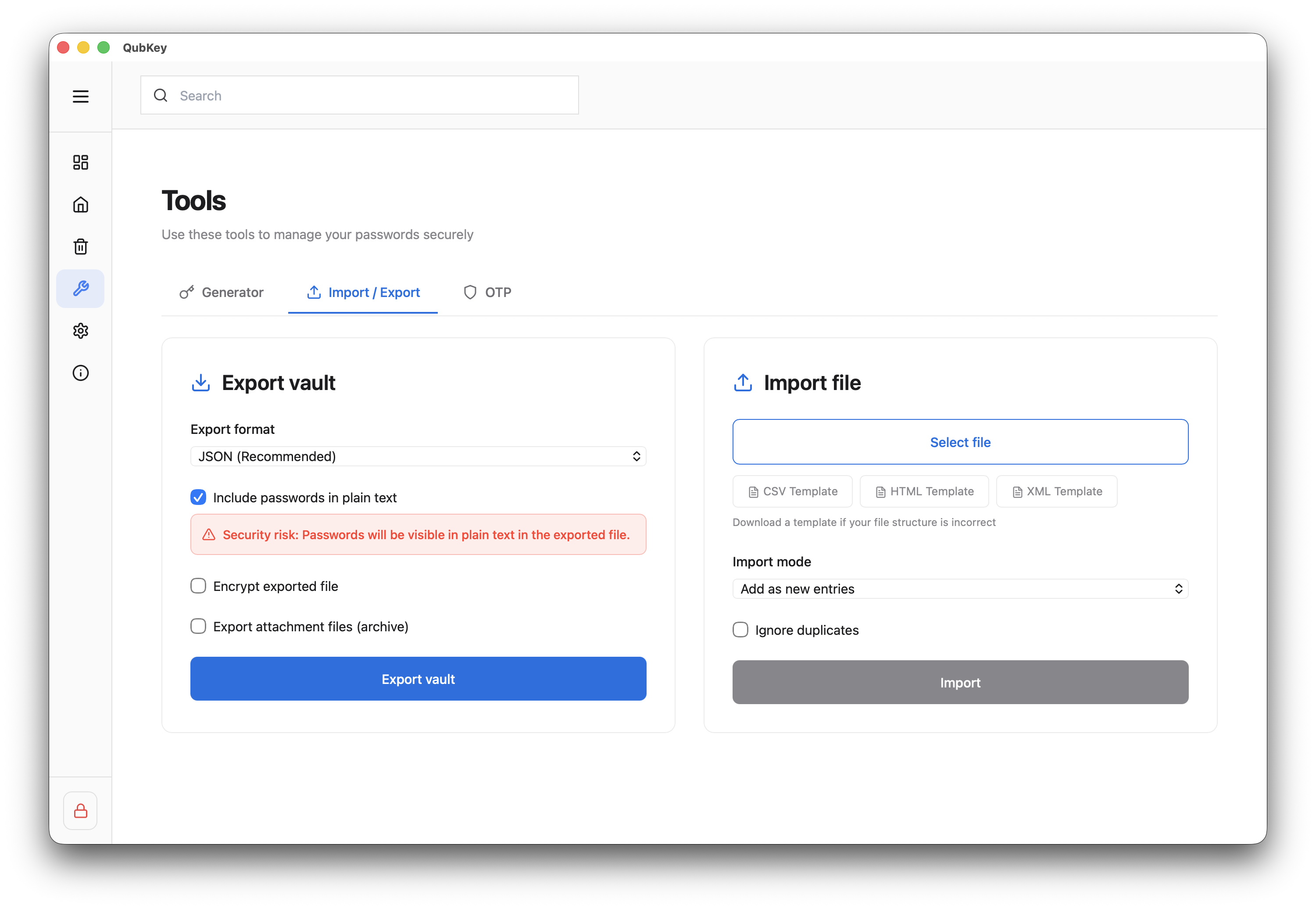 Export options