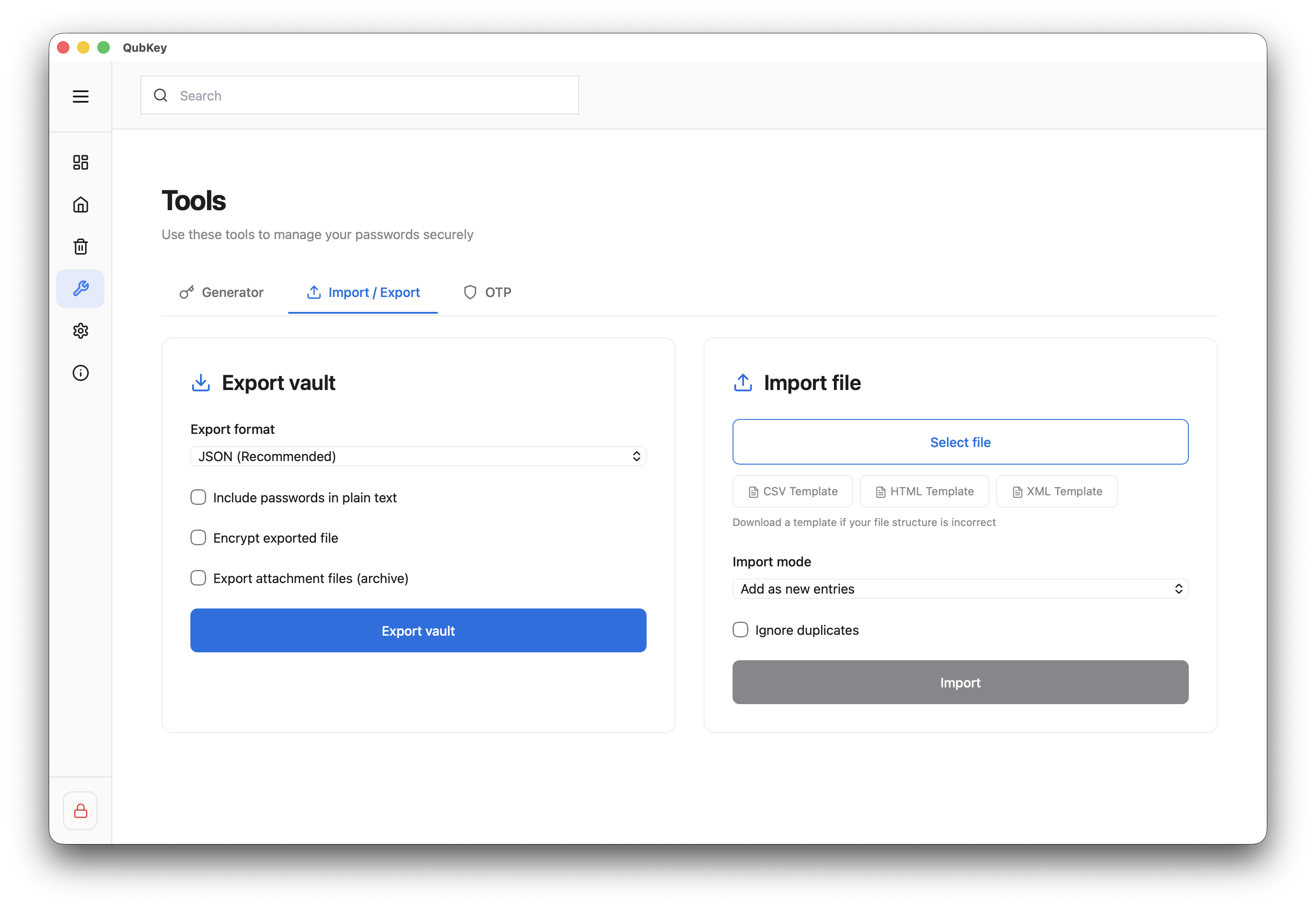 Import mode selector