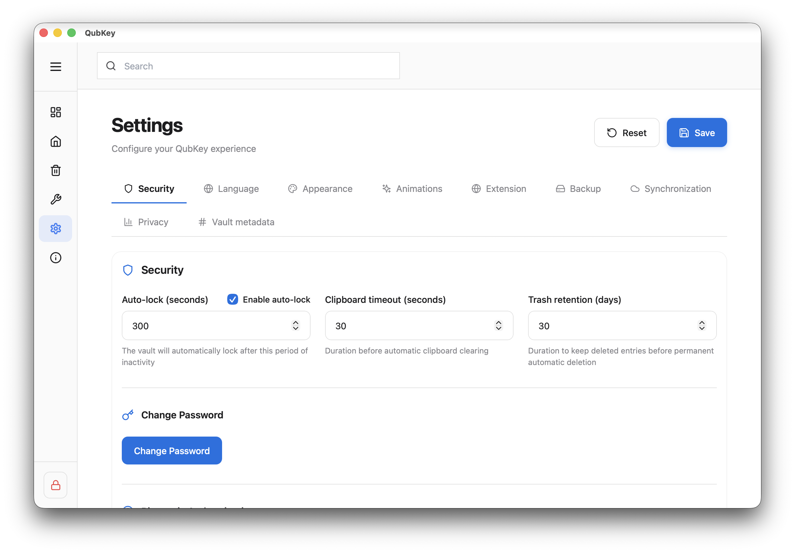 Settings page
