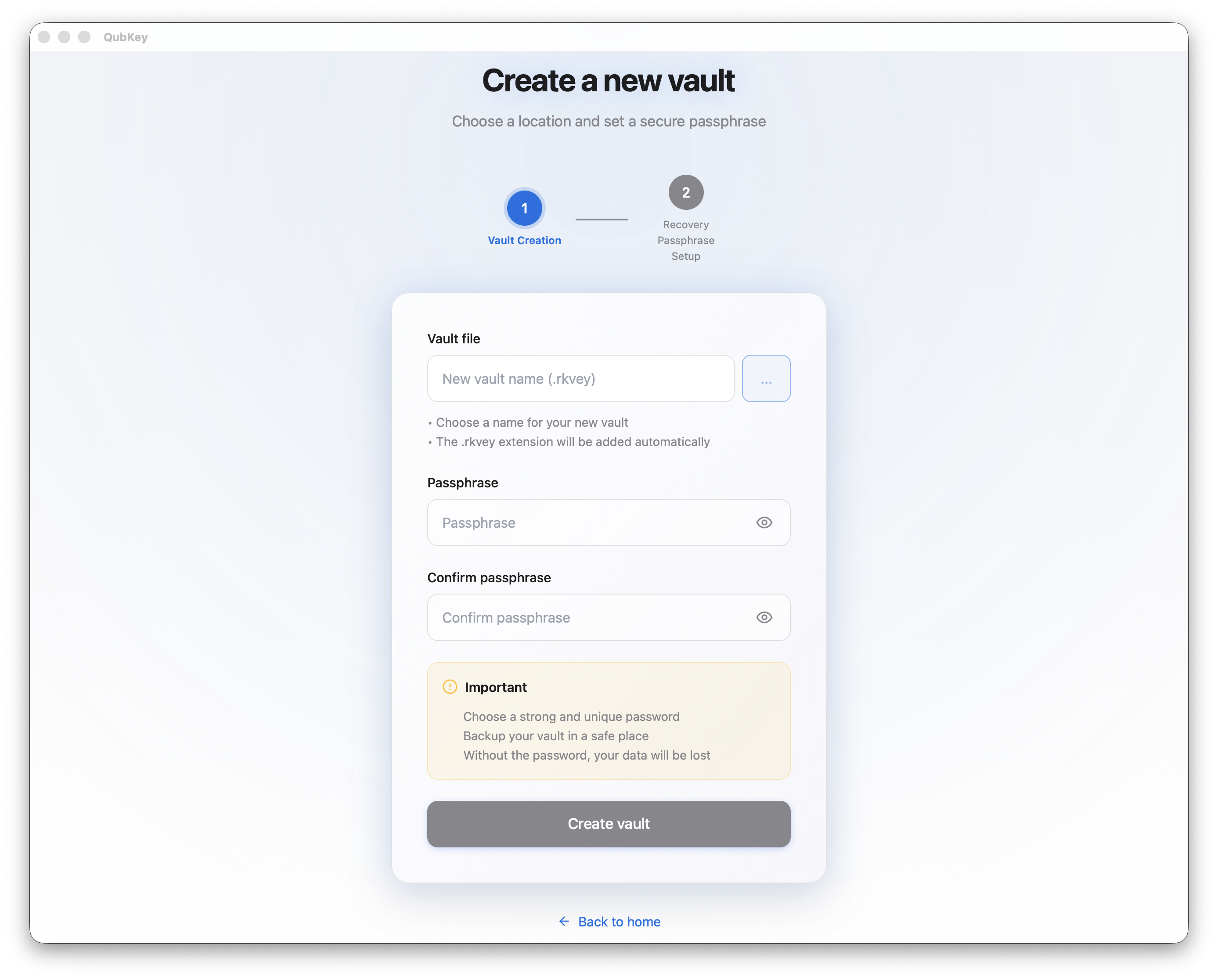 Create vault form