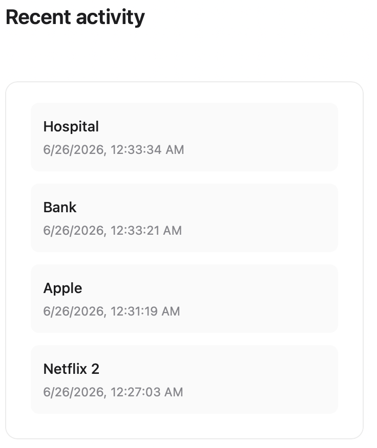 Recent activity section